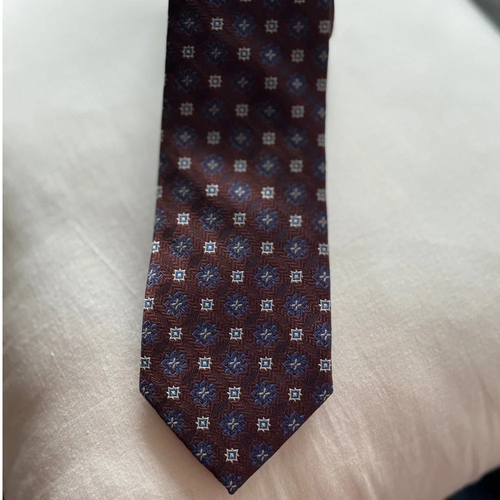 Bruno Piattelli Necktie Men One Size Burgundy Blue Geometric Floral Silk Tie